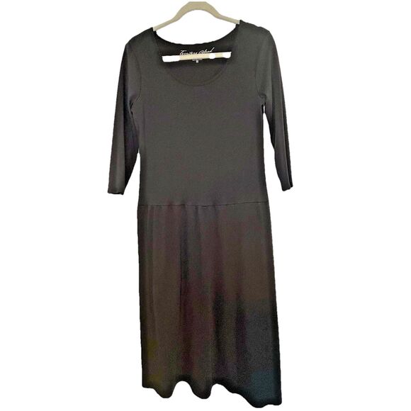 The Territory Ahead Dress Womens' M Pima Cotton Drop Waist Scoop Midi Black Peru - Picture 1 of 7